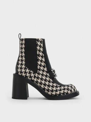 Charles & Keith Gabine Houndstooth Block Heel Ankle Boots Mehrfarbig | ZESX68401