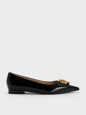 Charles & Keith Gabine Lack Leder Ballerinas Schwarz | QSYW75246