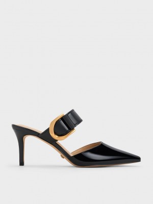 Charles & Keith Gabine Lack Leder Mule Pumps Schwarz | IOLH12567