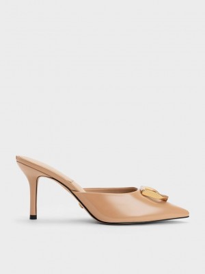 Charles & Keith Gabine Lack Leder Mules Beige | FNZO13820