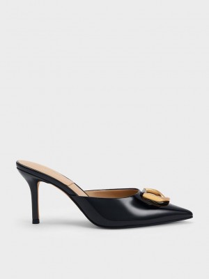 Charles & Keith Gabine Lack Leder Mules Schwarz | DUWG87294
