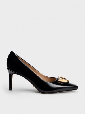 Charles & Keith Gabine Lack Leder Tapered Pumps Schwarz | PMTC14026