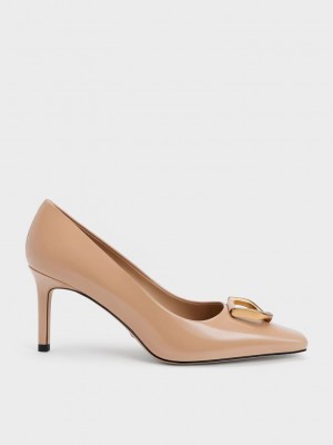 Charles & Keith Gabine Lack Leder Tapered Pumps Beige | VOCX58930