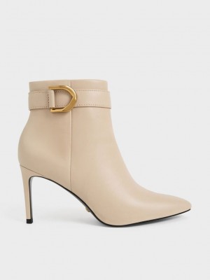 Charles & Keith Gabine Leder Absatz Boots Beige | GSQM14963