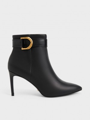 Charles & Keith Gabine Leder Absatz Boots Schwarz | TEUX82546