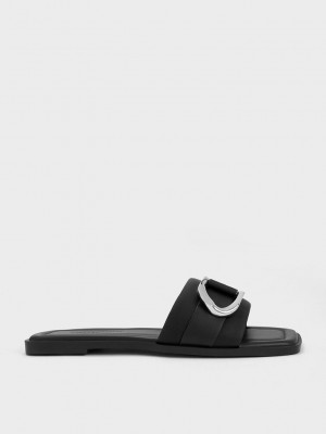 Charles & Keith Gabine Leder Badelatschen Sandals Schwarz | DCZB95640