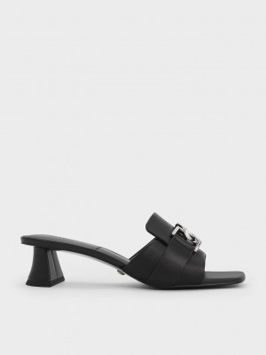 Charles & Keith Gabine Leder Block Heel Mules Schwarz | PMJR85216