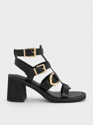 Charles & Keith Gabine Leder Gladiator Sandals Schwarz | QJEN21397