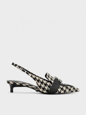 Charles & Keith Gabine Leder Houndstooth Slingback Pumps Mehrfarbig | URND89142