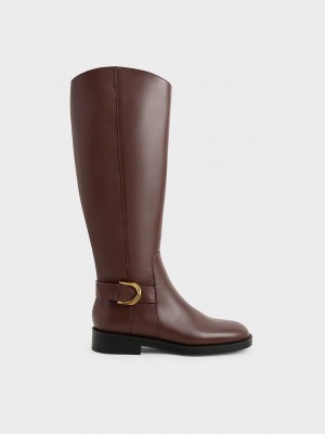 Charles & Keith Gabine Leder Knee-High Boots Braun | MHQC01576