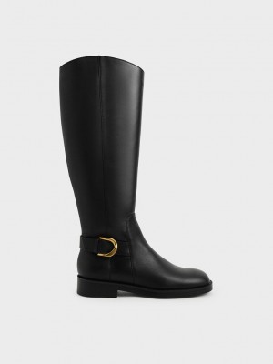 Charles & Keith Gabine Leder Knee-High Boots Schwarz | WSKL94573