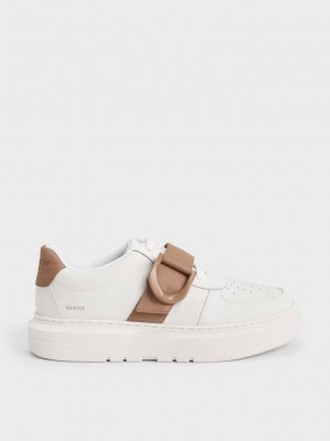 Charles & Keith Gabine Leder Low-Top Sneakers Braun | NLPV73890