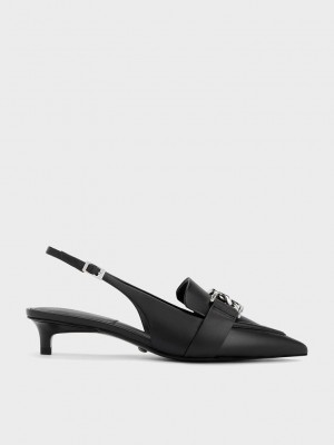 Charles & Keith Gabine Leder Slingback Pumps Schwarz | IGMJ64782
