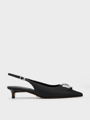 Charles & Keith Gabine Leder Slingback Pumps Schwarz | RJBA95632