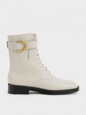 Charles & Keith Gabine Leder Spitze-Up Ankle Boots Rosa | NIFY19802
