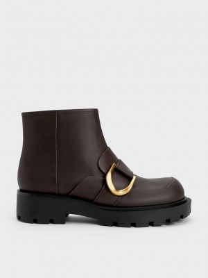 Charles & Keith Gabine Loafer Ankle Boots Dunkelbraun | VHAO43209