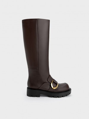Charles & Keith Gabine Loafer Knee-High Boots Dunkelbraun | MWEV56439