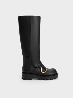 Charles & Keith Gabine Loafer Knee-High Boots Schwarz | TUYE76084