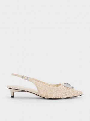 Charles & Keith Gabine Patterned Slingback Pumps Weiß | NIKQ27580