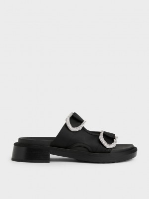 Charles & Keith Gabine Recycled Polyester Slides Schwarz | RIVZ86012