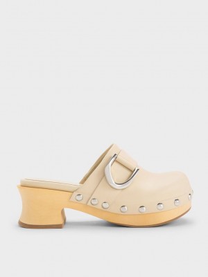 Charles & Keith Gabine Studded Leder Clogs Rosa | MSKE95638