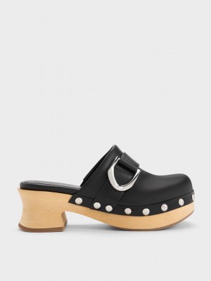 Charles & Keith Gabine Studded Leder Clogs Schwarz | LRZS61029