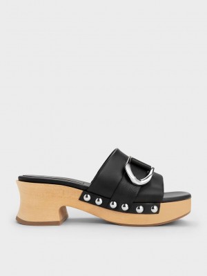Charles & Keith Gabine Studded Leder Clogs Schwarz | SUVO14780