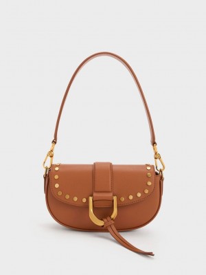 Charles & Keith Gabine Studded Leder Shoulder Bag Braun | UXED63274