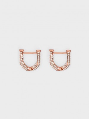 Charles & Keith Gabine Swarovski Crystal Huggie Earrings Rosa Gold | LTFZ92180