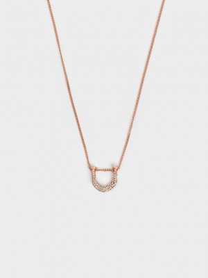 Charles & Keith Gabine Swarovski Crystal Necklace Rosa Gold | KTSD47098