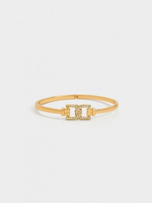Charles & Keith Gabine Swarovski Crystal Cuff Bangle Gold | JHLP81924