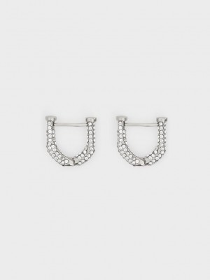 Charles & Keith Gabine Swarovski Crystal Huggie Earrings Silber | YHTA68045