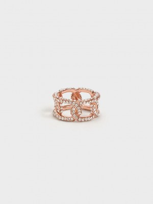 Charles & Keith Gabine Swarovski Crystal Chain-Link Ring Rosa Gold | FLGE60348