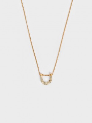 Charles & Keith Gabine Swarovski Crystal Necklace Gold | BIMY74159