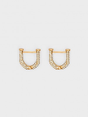 Charles & Keith Gabine Swarovski Crystal Huggie Earrings Gold | BIAG21934