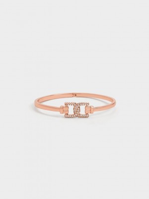 Charles & Keith Gabine Swarovski Crystal Cuff Bangle Rosa Gold | UYEK35806