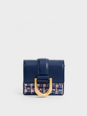 Charles & Keith Gabine Tweed Chain-Link Card Holder Navy | GDYU85694