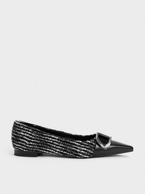 Charles & Keith Gabine Tweed & Leder Kappe-Cap Ballerinas Mehrfarbig | RNLB16240