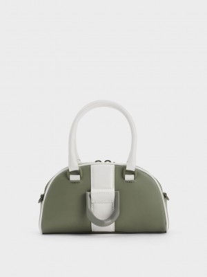 Charles & Keith Gabine Two-Tone Leder Bowling Bag Olivgrün Grün | PLVA57230