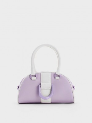 Charles & Keith Gabine Two-Tone Leder Bowling Bag Lila | OHUA23850
