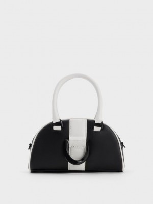 Charles & Keith Gabine Two-Tone Leder Bowling Bag Schwarz | YOKV46701