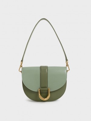 Charles & Keith Gabine Two-Tone Saddle Bag? Olivgrün | WNLT50463
