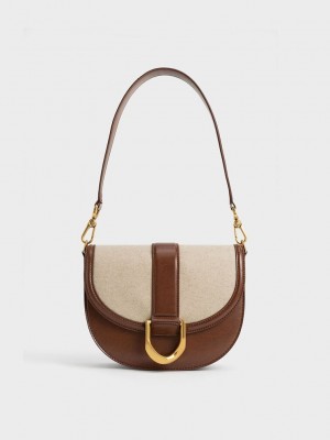 Charles & Keith Gabine Two-Tone Saddle Bag Schokolade | VYCX92463