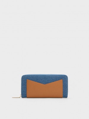 Charles & Keith Gaia Denim Zip-Around Wallet Blau | WMQK27984