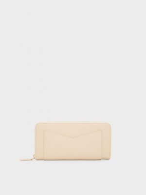 Charles & Keith Gaia Zip-Around Wallet Beige | YWKF68291
