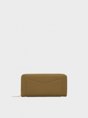 Charles & Keith Gaia Zip-Around Wallet Khaki | TEKD02516