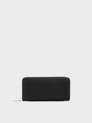 Charles & Keith Gaia Zip-Around Wallet Schwarz | VQNZ37102
