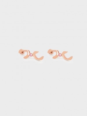 Charles & Keith Gem-Embellished Drop Earrings Rosa Gold | EHGV59613