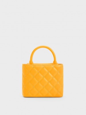 Charles & Keith Gem-Embellished Gepolstert Tote Bag Orange | FWVS15748