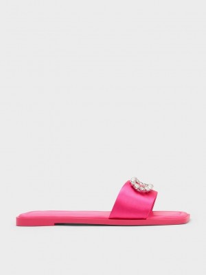Charles & Keith Gem-Embellished Recycled Polyester Slides Rosa | PKLS81692